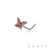 CZ PRONG BUTTERFLY 316L SURGICAL STEEL "L" SHAPE NOSE RING